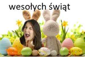 Easter decoration with sugar rabbits,eggs and flowers. wielkanoc życzenia wielkanocne, królik, zając